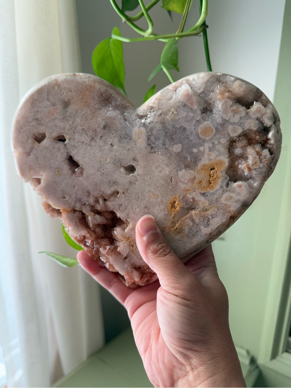 Pink Amethyst Heart Shaped Crystal Geode Decorative Sculpture - Picture 7 of 9